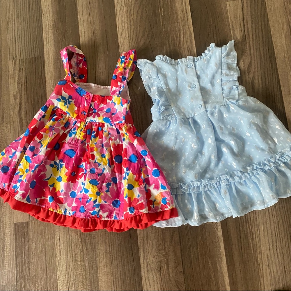 Nanette Baby Light Blue Ruffle Dress and floral red and pink bundle size 12M